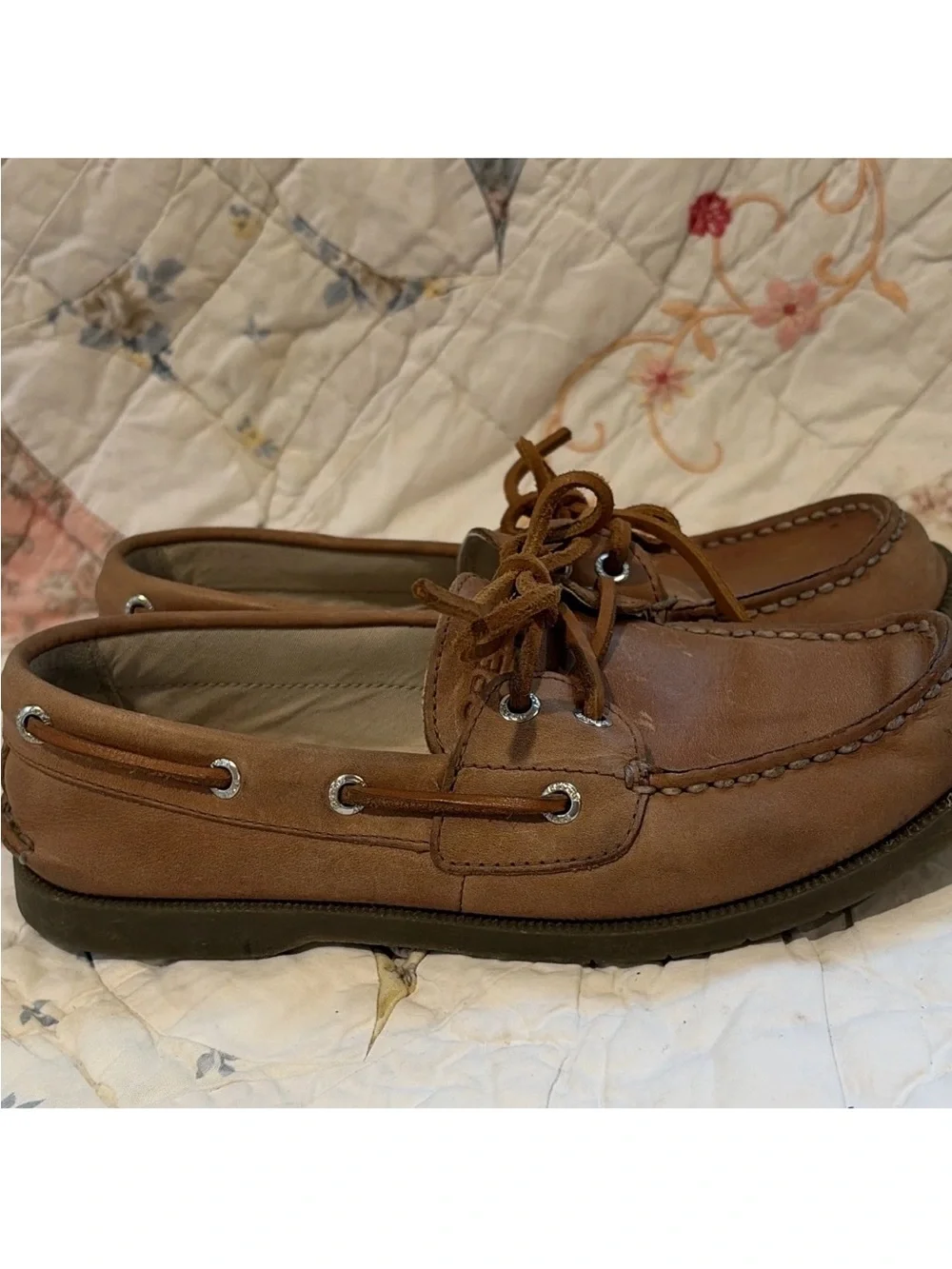 Sperry Brown Leather Boat Shoes US 5.5 Lace-Up Round Toe Rubber Sole